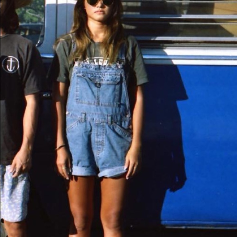 Denim overall shorts